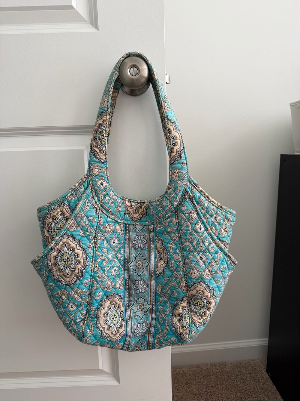 Vera Bradley Turquoise Quilted Paisley Tote with Beige Accents